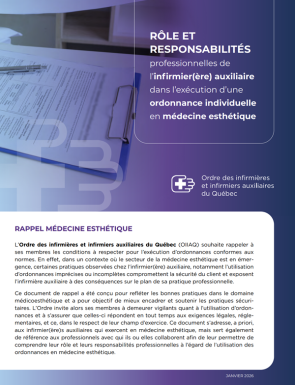 Ordonnance individuelle médecine esthétique rôle et responsabilités infiremière auxiliaire